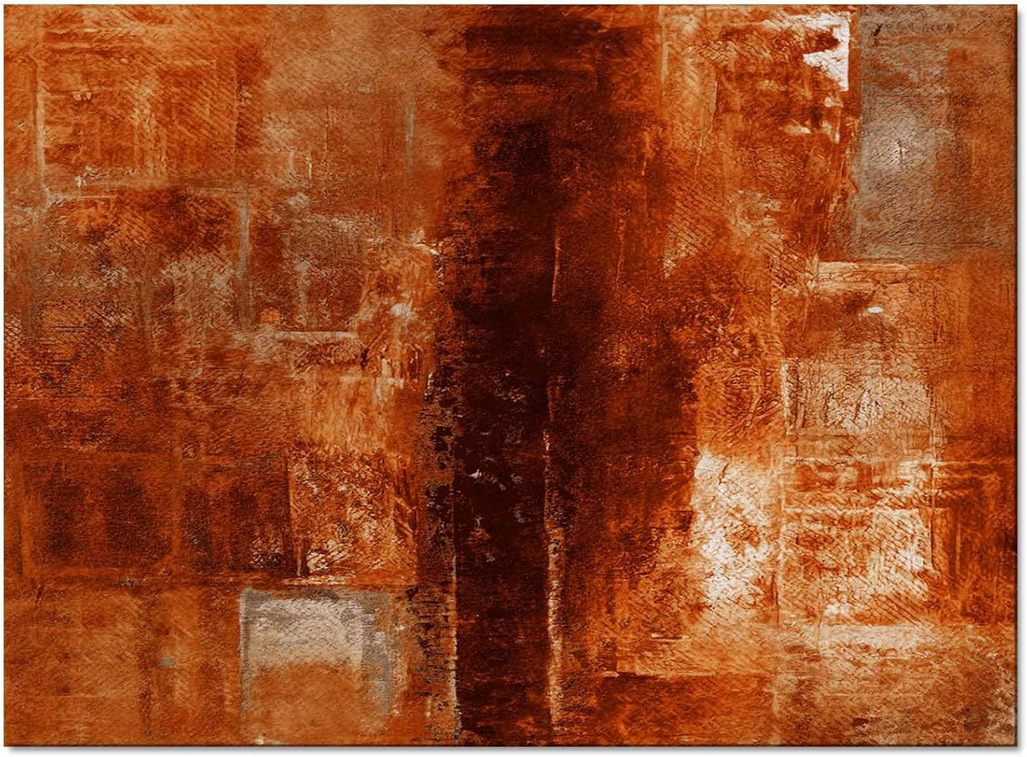 Burnt Orange Area Rug for Living Room, Rectangular Indoor Carpet - 4' x 6', Vintage Farmhouse Oil Painting Abstract Art Non-Skid Bathroom Mat Kitchen Runner Rugs for Bedroom