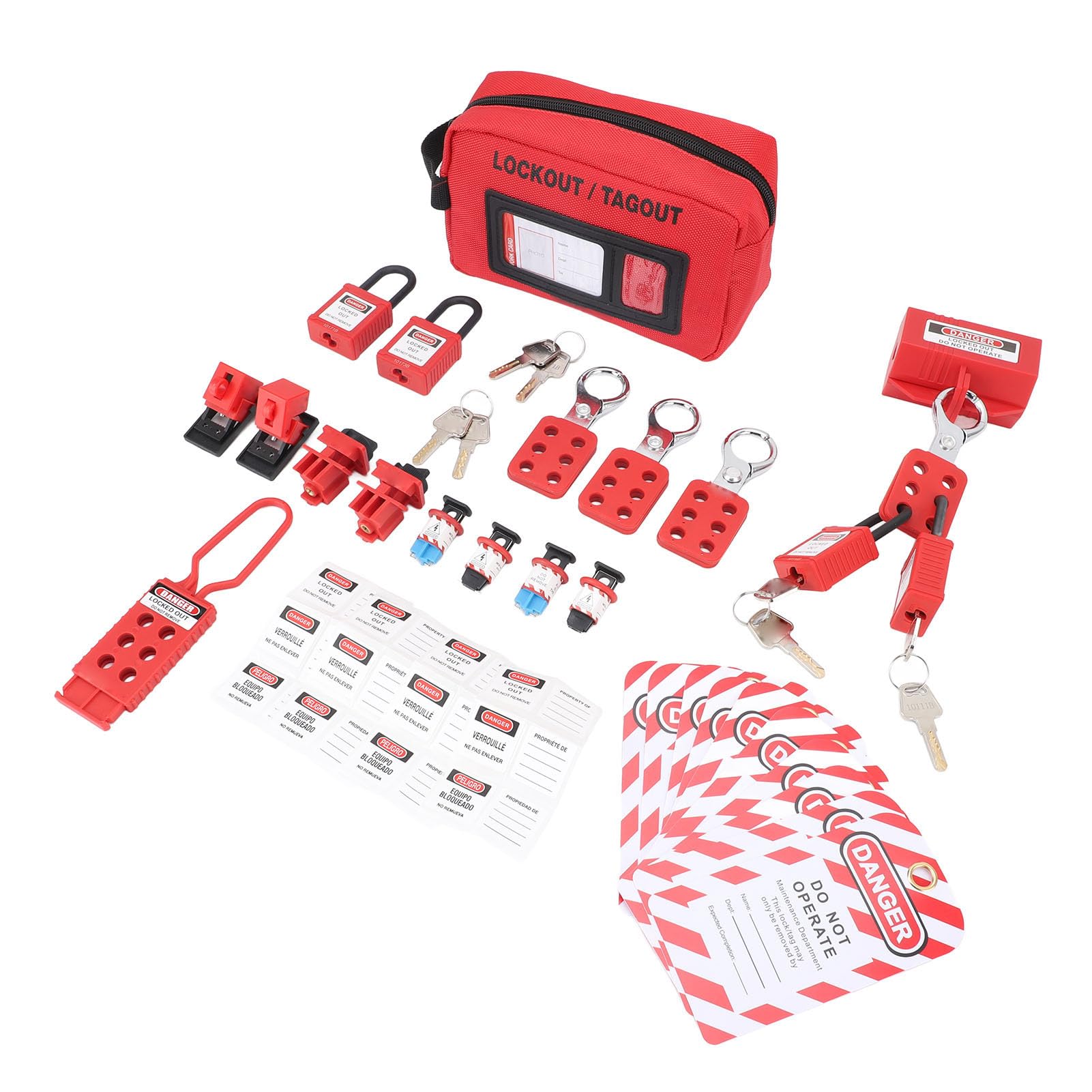 Kit de etiquetado y bloqueo eléctrico - Juego de dispositivos de seguridad de mantenimiento para uso industrial - Para disyuntores e interruptores - Incluye candados con llaves,