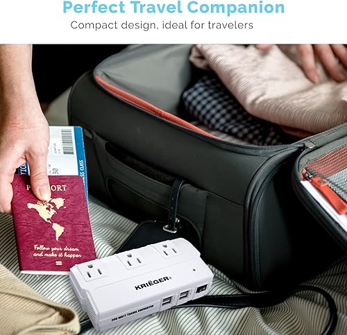 Miniatura 4 de K KRIËGER Adaptador de viaje universal, transformador reductor de 200 vatios de capacidad, adaptador de corriente internacional con 4 puertos USB 6A