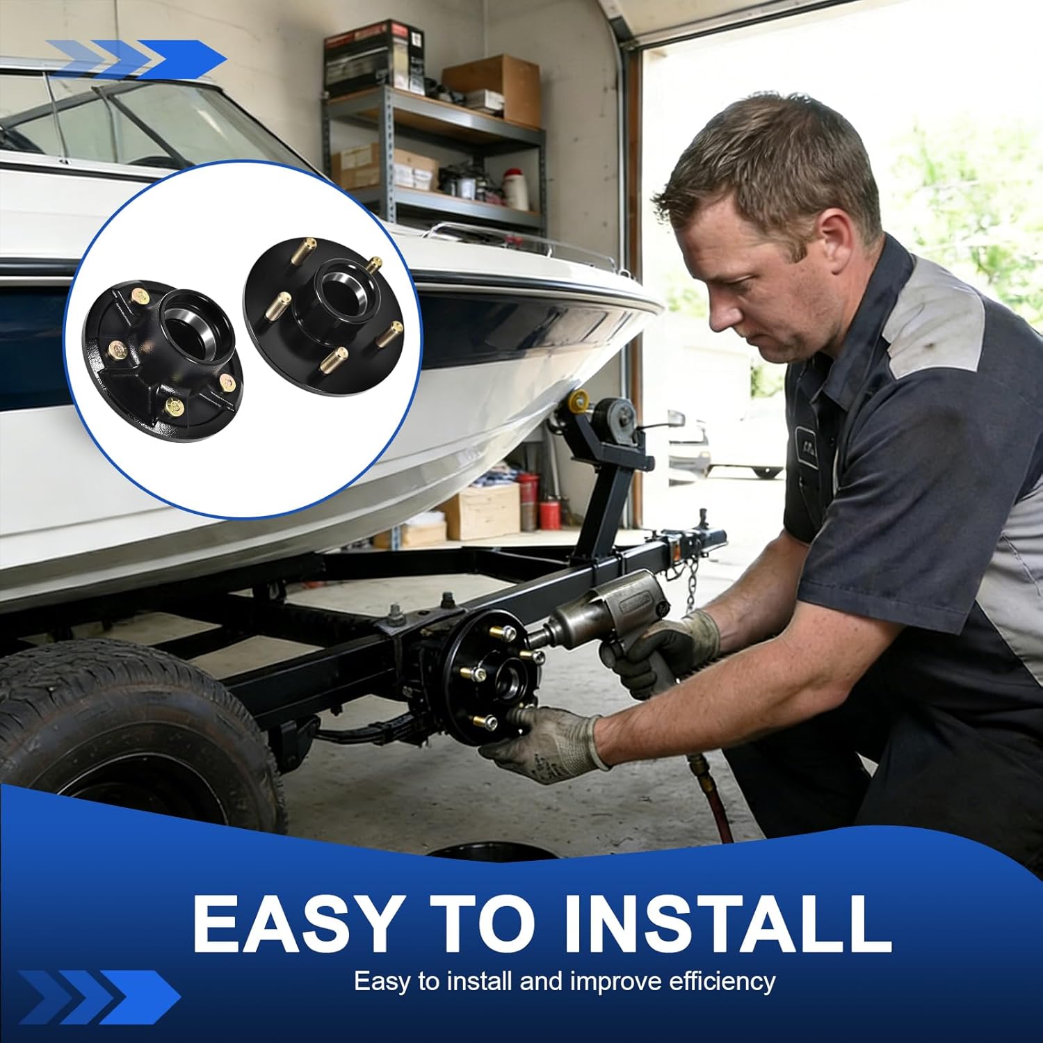 3500lb Trailer Idler Hub Kit, 5 on 4.5" Bolt, 2 Sets Heavy Duty Trailer Hub, Fit Tapered Spindle L44649 (1-1/16") & L68149 (1-3/8") Bearing, Premium Boat Trailer Hub (Only for Tapered Spindle)