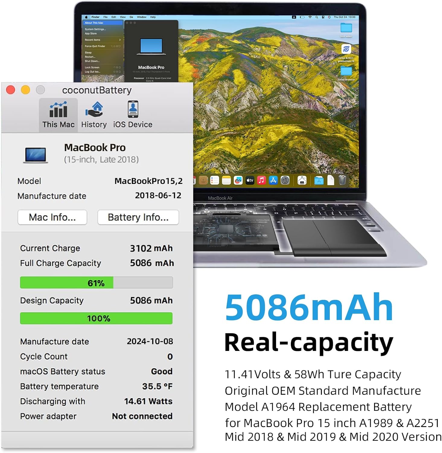 A1989 A2251 Battery Replacement, A1964 Battery for MacBook Pro 13 inch A1989 (Mid 2018 2019) A2251 (2020) EMC 3214 3358 3348 Model Identifier MacBookPro15,2 / MacBookPro16,2
