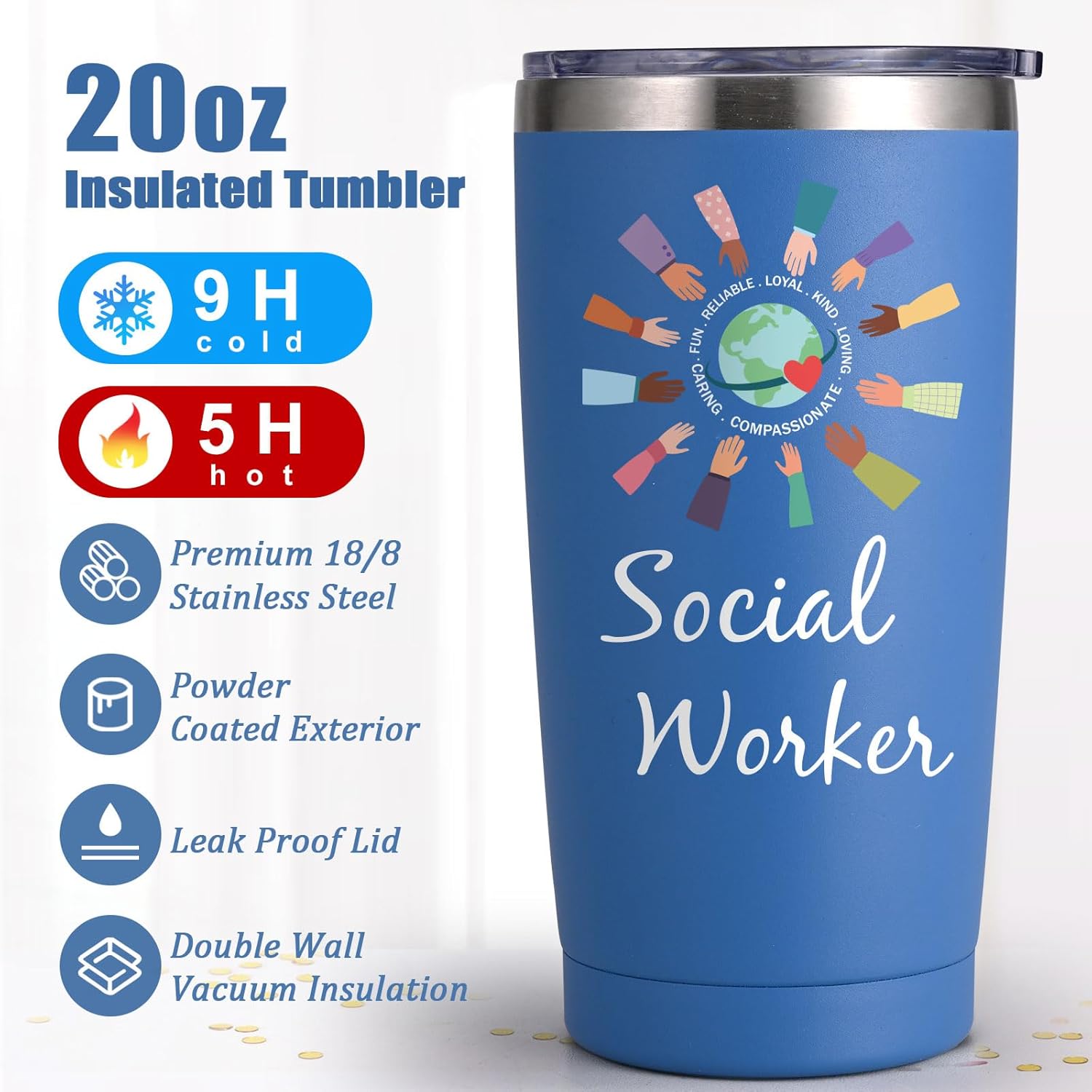 Lifecapido Social Worker Gifts for Women Men, Social Worker Appreciation Gifts, Social Worker 20oz Tumbler with Badge Reel and Ballpoint Pen, Birthday Gifts Graduation Gifts for BSW MSW DSW, Blue - Image 4