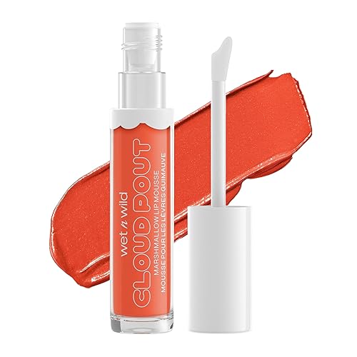 Wet N Wild Lápiz labial líquido Cloud Pout Marshmallow, Sugar-Holic de color naranja-rojo  Crema de labios mate en mousse  Aceite de argán  Vitamina
