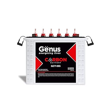 Genus Carbon GCT265 Tall Tubular 240 AH Inverter Battery for Home and Office, 60 Months Warranty with Nano Technology, Black & White