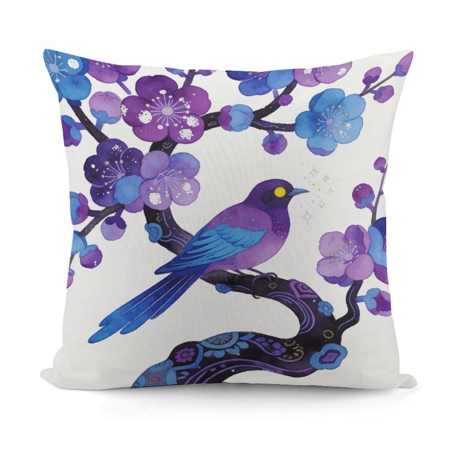 VstaDank Purple Plum Blossoms Adorn Sparrows Pillow Covers Soft Plush Decorative Square Pillow Cover Modern Breathable Pillowcases Pillowcase with Invisible Zipper 18x18 Inches for Sofa Living Room