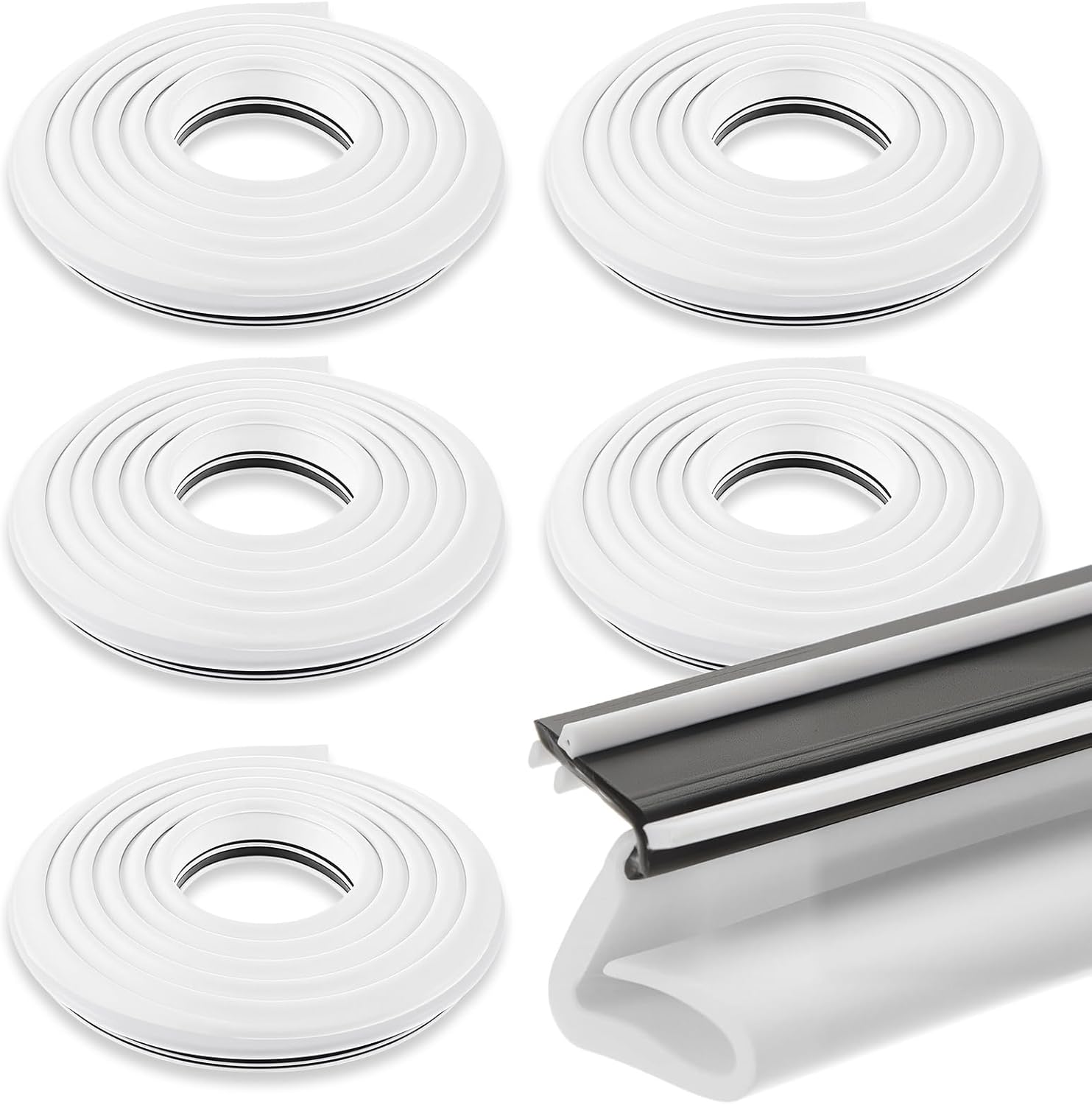 Yuntau 5-Pack 84” Kerf Door Weather Stripping – White Rubber Door Seal for Top & Sides, Fits 1/8” Slot Wood Jambs, Longer Than Standard, Blocks Wind, Rain & Dust