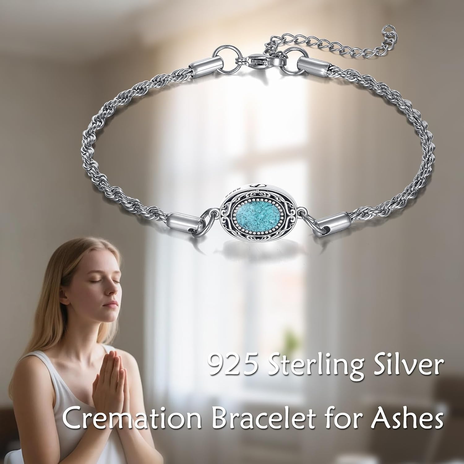 Turquoise Cremation Bracelet for Ashes 925 Sterling Silver Filigree Dangle Drop Earrings Turquoise Cremation Memorial Keepsake Jewelry Gift for Ashes of Loved One Women