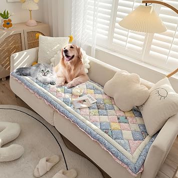 Cotton Quilted Thick Sofa Cover Boho Handmade Patchwork Couch Cover, Couch Cover for Dogs Washable Pet Bed Couch Cover, Floral Print Floor Mat Area Rugs Non Slip Soft Sofa Slipcover,19.7"X63"