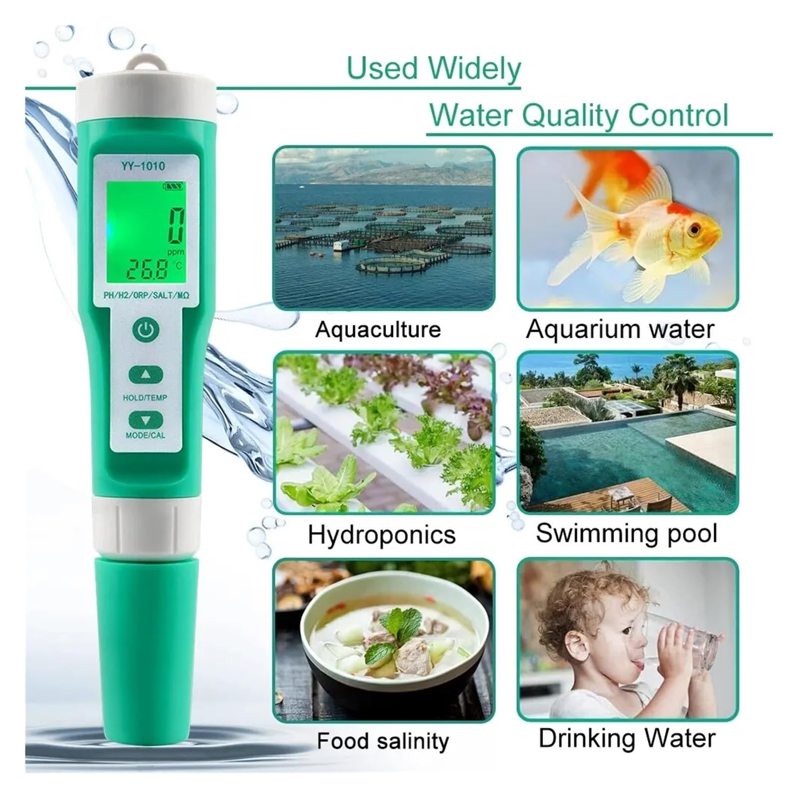 Tester Wody TDS EC PH Miernik Zasolenia ORP H2 SG TEMP Rozwiązanie Monitora Jakości Wody Tester Oporności Nawozu Do Basenów, Akwariów(YY-1010)