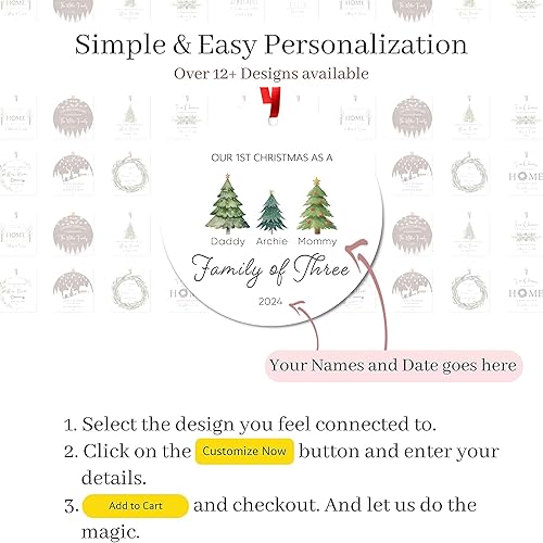 Miniatura 29 de Adorno de Navidad de familia de 3 2024, adorno personalizado para la primera Navidad del bebé, recuerdo de adorno familiar con tema de oso, 3.5