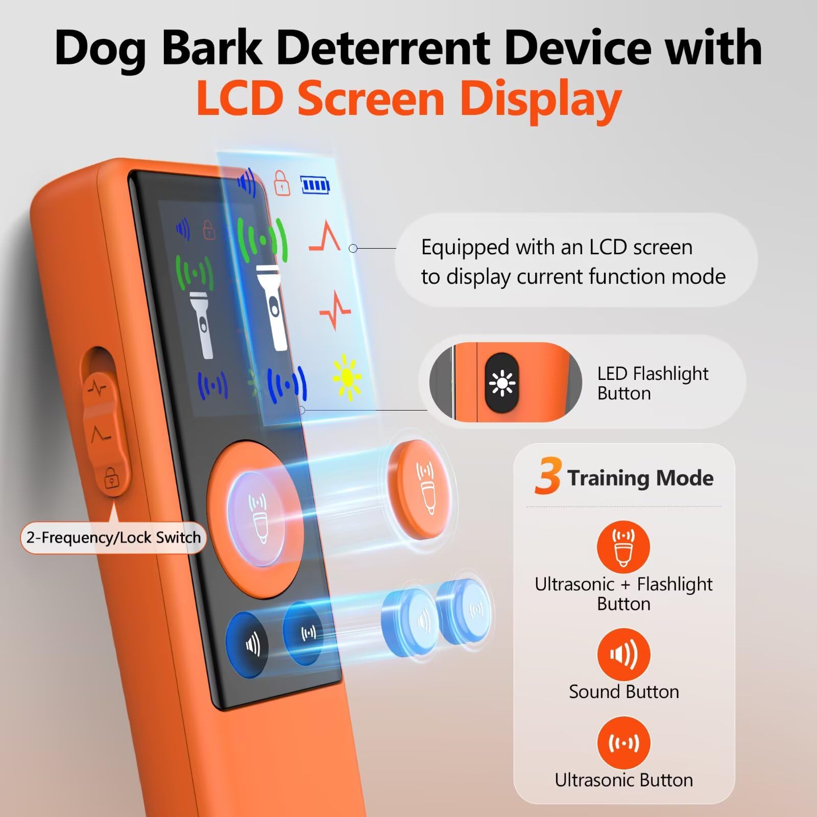 Dispositivo ultrasónico disuasorio de ladridos de perro, dispositivo de control antiladridos con pantalla LED y 3 modos, dispositivos de entrenamiento de perros para corregir malos