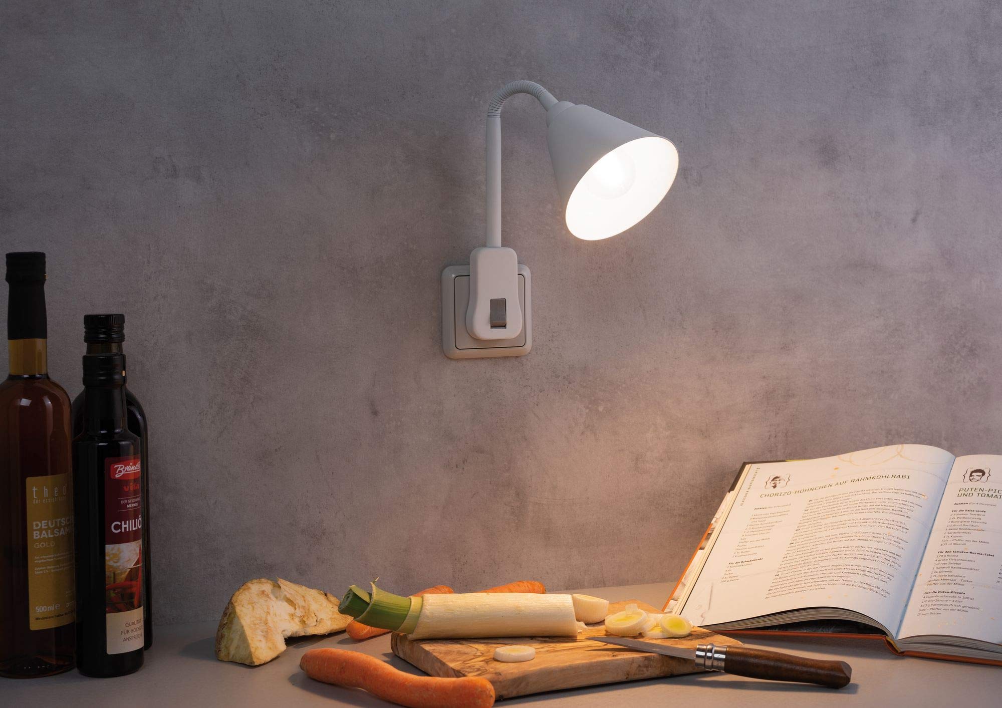 Paulmann 95428 Lampada da presa Junus con braccio flessibile max. 20 Watt lampada bianco metallo, plastica luce E14