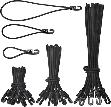 30 Pcs Small Bungee Cords with Hooks,4Inch 6Inch 10Inch bungee cords,Black Elastic Rope Shock Cords Tarpaulin Hooks,Short bungee straps with hooks for tarpaulin clips Camping Tents Flags Tarp