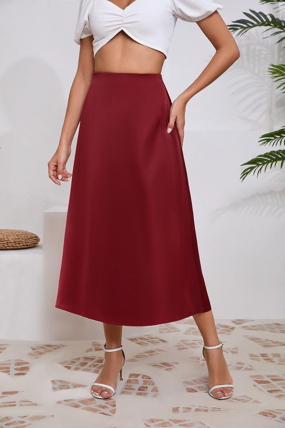 Women's Satin Skirts Dressy Casual 2025 Fall High Waisted Cocktail Silk Glossy Wedding Flowy Elegant A Line Long Skirt - Image 6