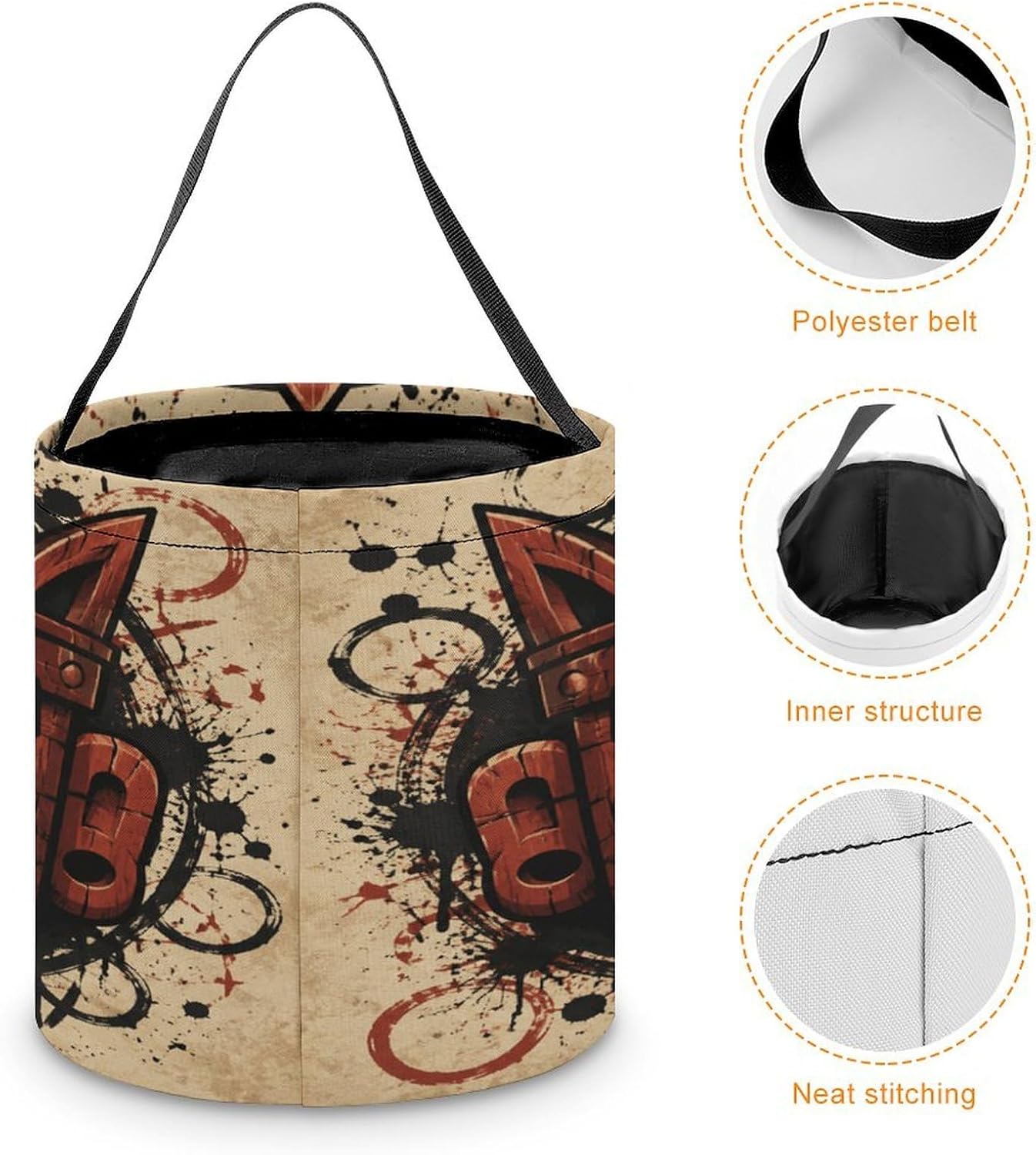 Crimson Visage Halloween Trick Or Treat Bucket Candy Tote Hand‑held Pouch for Cosplay Theme Party Gift Storage image 4