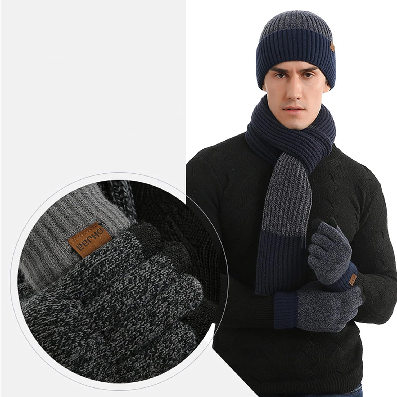 NATUST Winterset Herren Mütze Schal Handschuhe Set Winter Mütze Schal Handschuh-Set Braun Fashion