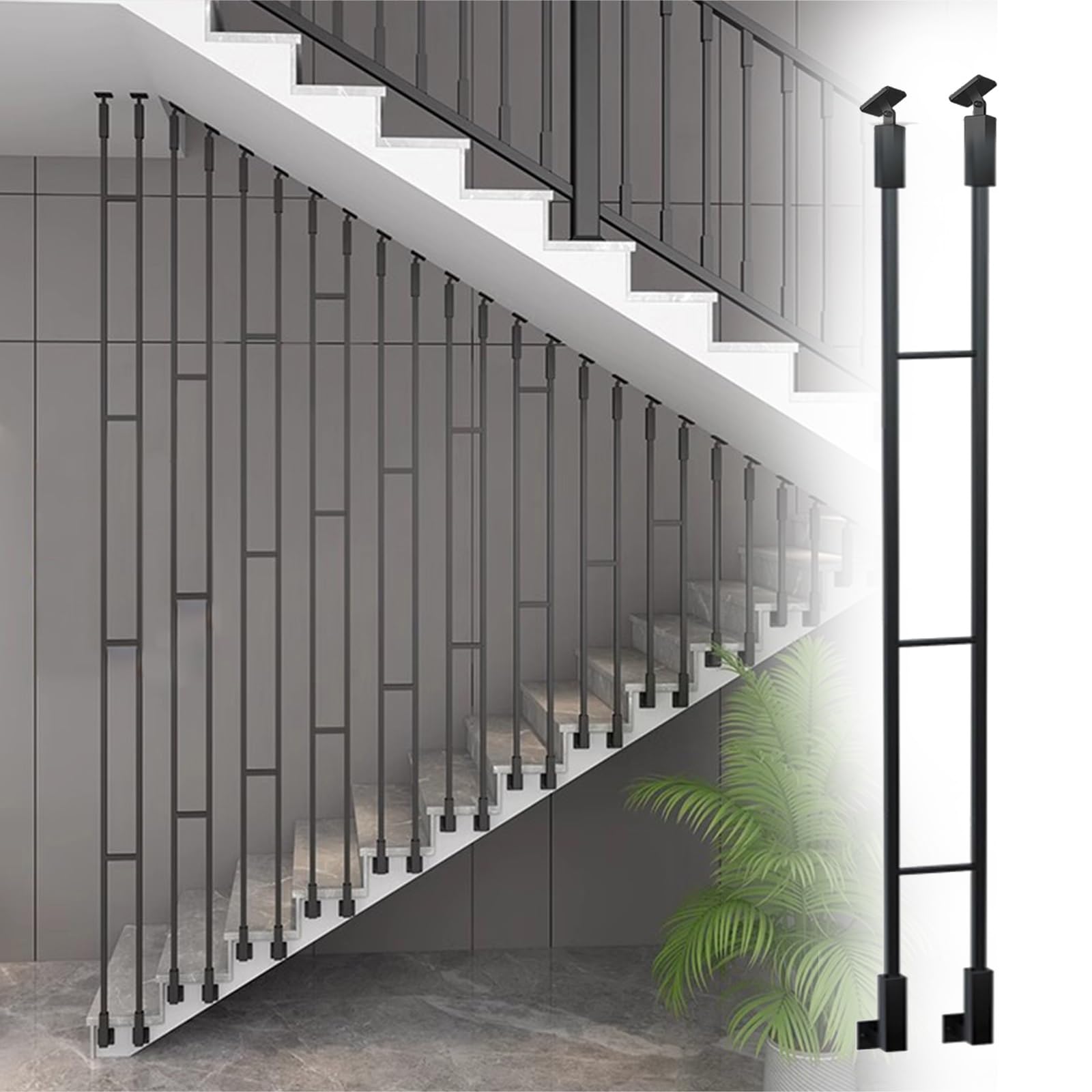 Poste de barandilla de hierro en forma de H con doble varilla para escaleras interiores