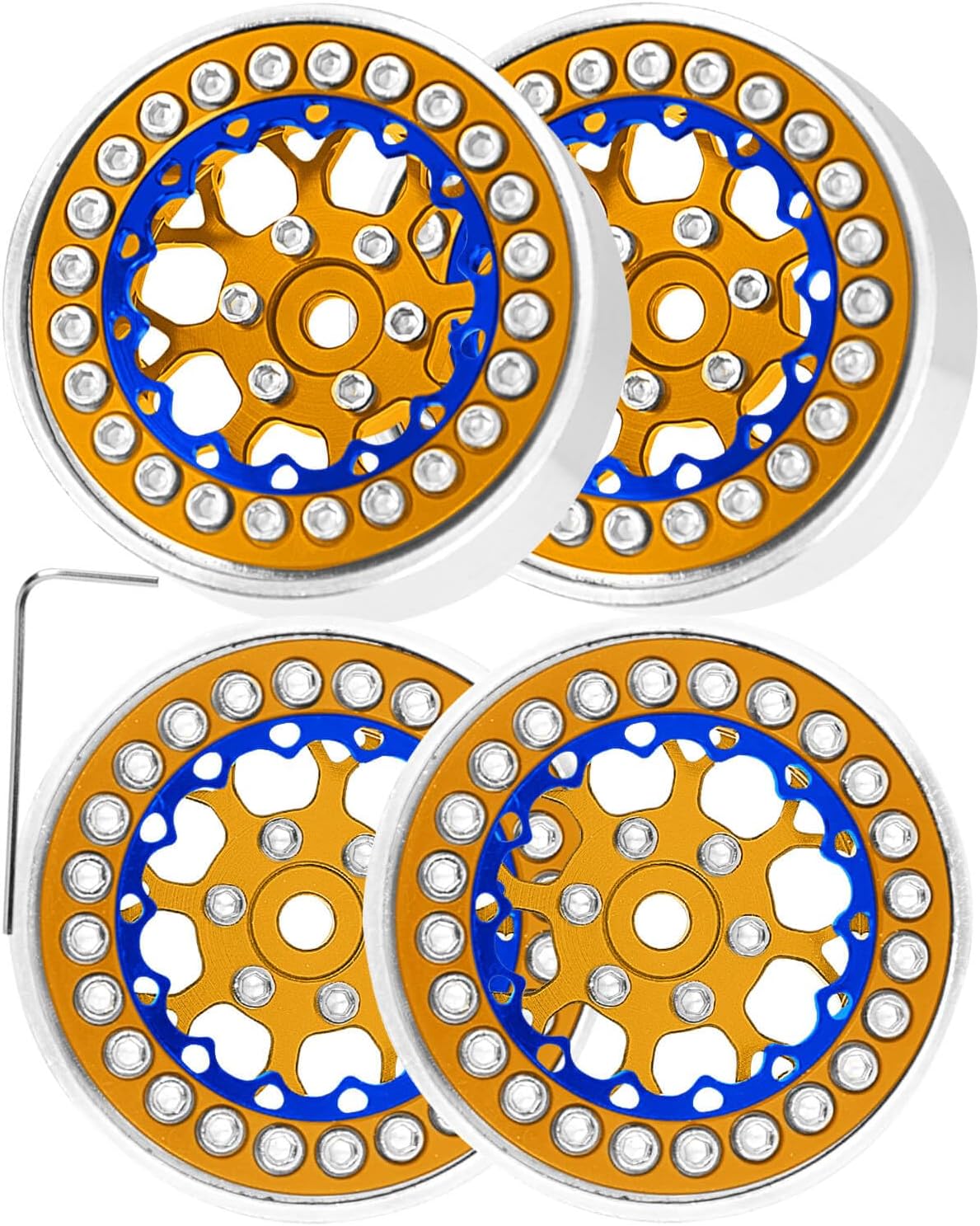 for SCX24 TRX4M 1/24 1/18 RC Crawler Car,1.3" Beadlock Tires Wheel Rim Aluminum RC Truck Tires Wheels Rims.(4PCS) Gold