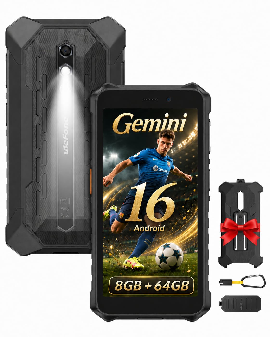 Ulefone RUGKING 2 Pro Téléphone incassable Android 16, Octa-Core 8Go+64Go/TF-2To, 5.45'' Corning Glas, AI Smartphone Robustes 4550mAh, 13MP, Telephone de Chantier 4G Dual Sim/NFC/IP68/OTG/GPS - Noir