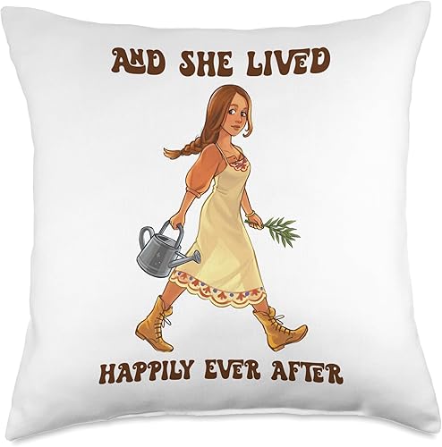 Miniatura 4 de And She Lived Happily Ever After Funny Gardening Lover Throw Pillow, 16x16, Multicolor