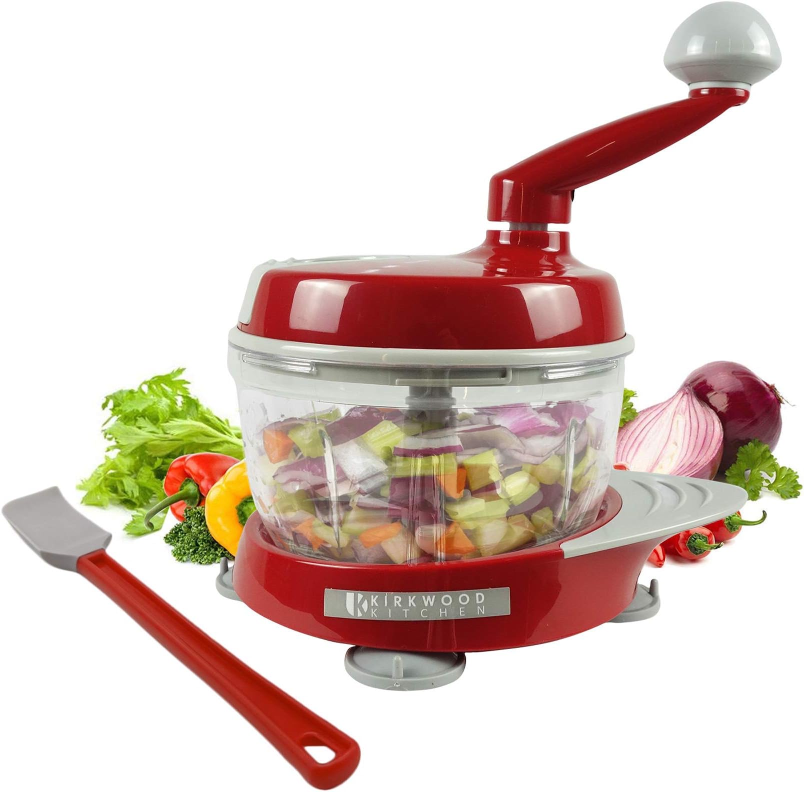 K KIRKWOOD KITCHEN Multi-function Manual Food Processor Meat Grinder Vegetable Chopper, Slicer Spinner Dicer for Fruits, Herbs, Lettuce, Salad Foods
