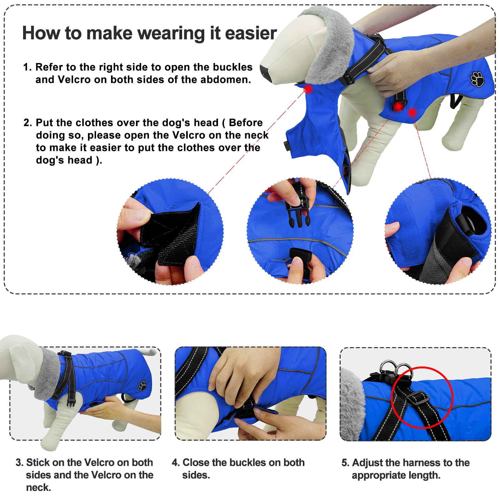 Doglay Chaqueta para perro con arnés, chaqueta reflectante cálida para perro, chaqueta impermeable para clima frío, chaqueta de forro polar ajustable para perros pequeños, medianos y grandes