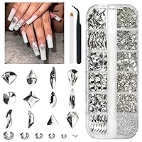 Vista 17 de 2052 piezas de pedrería dorada para uñas, 72 piezas de formas múltiples de cristal con base plana champán dorado + 1980 piezas de cuentas redondas