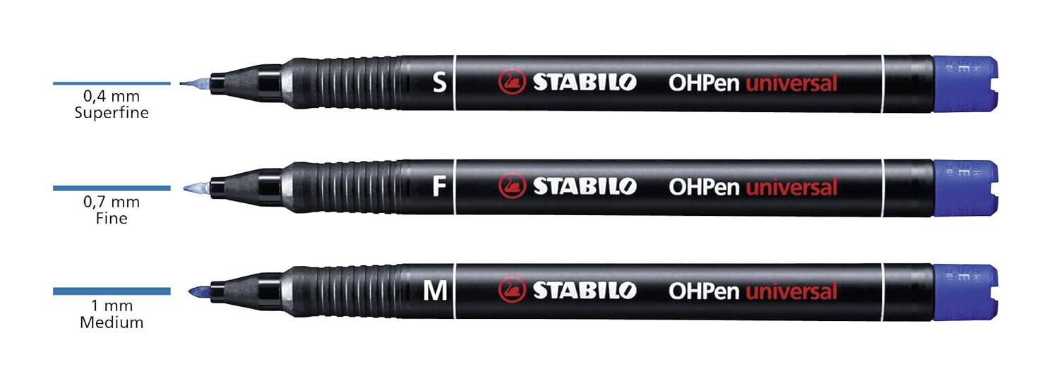 STABILO - OHPen universal - Pen for Overhead Projection - Permanent Superfine (S) - Pack of 8 - Assorted Colors