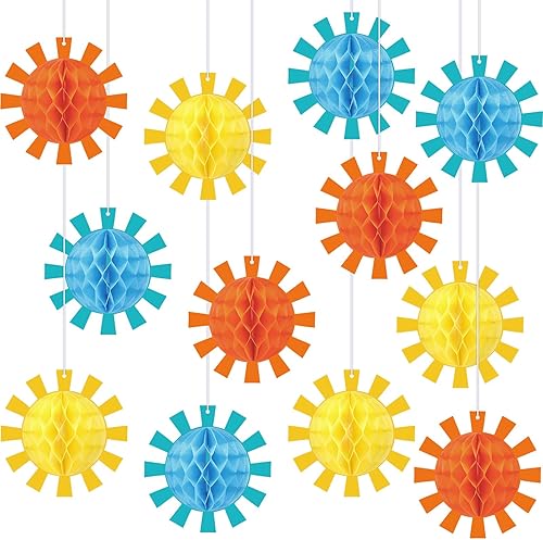 Paquete de 12 decoraciones de fiesta de baby shower con texto en inglés Here Comes the Son para fiestas de baby shower, decoración de panal de