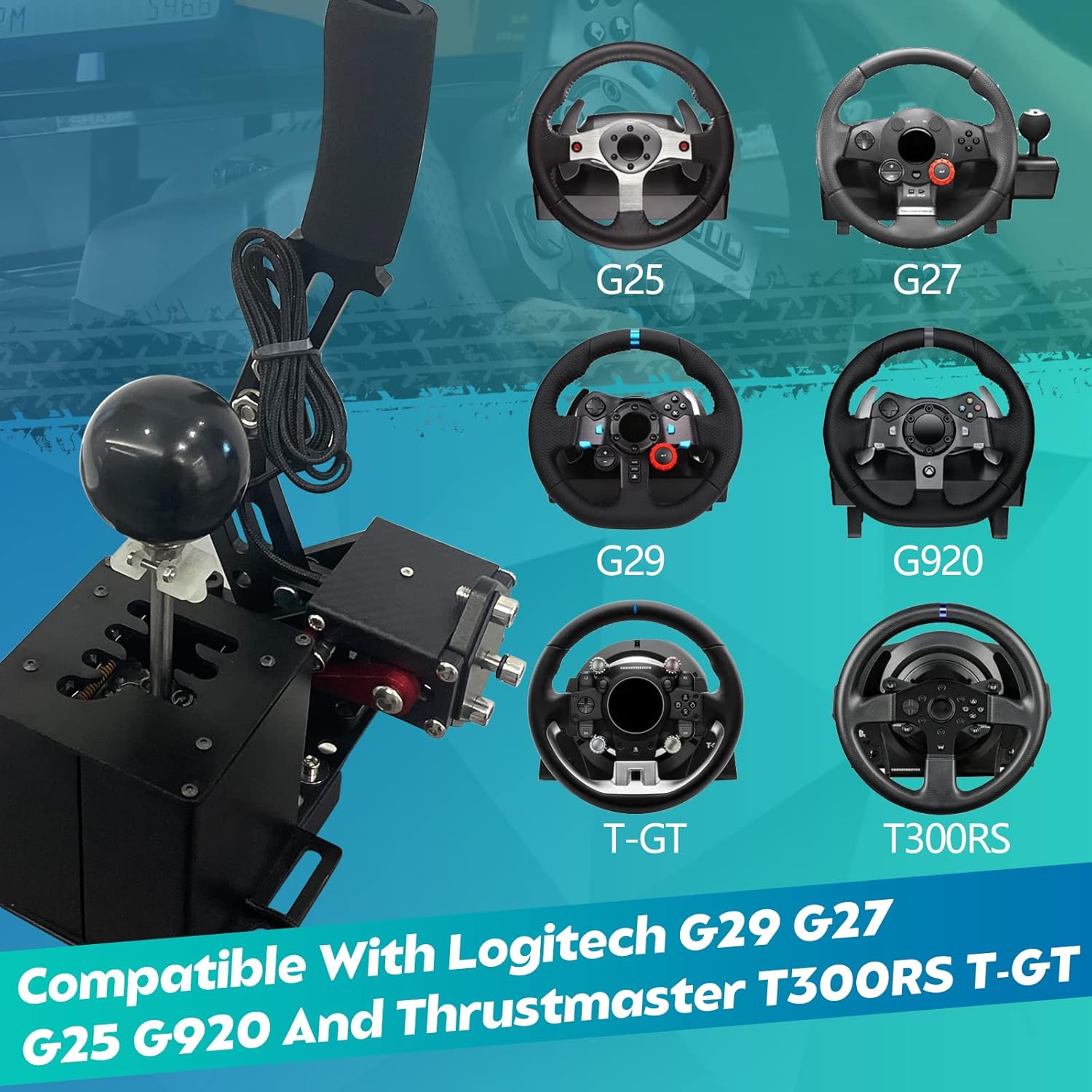 Dexepe PC USB Simulator Shifter 64 Bit Handbrake with Clamp Compatible with ATS ETS Dust WRC Sim Racing Games Compatible with G29 G27 G25 G920 T300RS/GT Steering Wheel Sequential H Gear Shifter 6+R Black PC System only