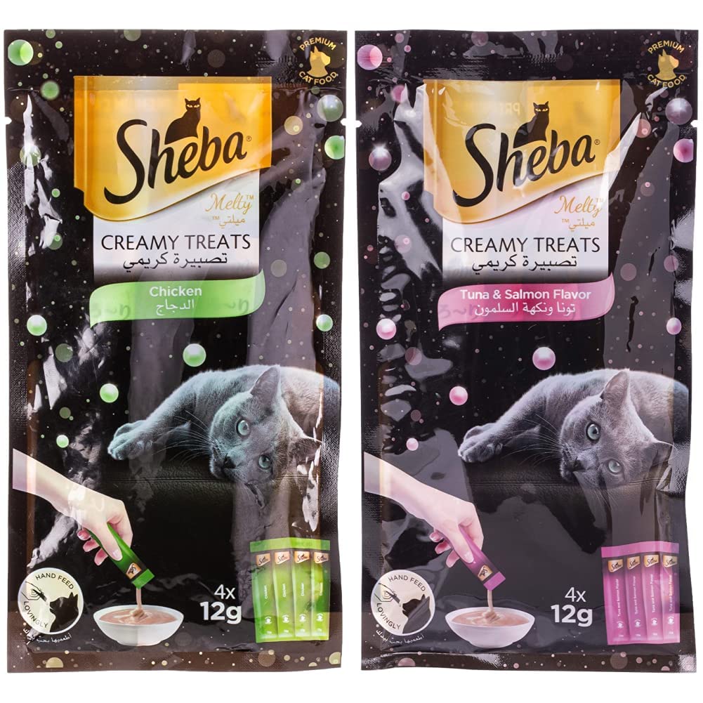 ShebaCreamy Treat Cat Food Chicken Flavour 4 x 12g & Creamy Treat Cat Food Tuna & Salmon Flavour 4 x 12g