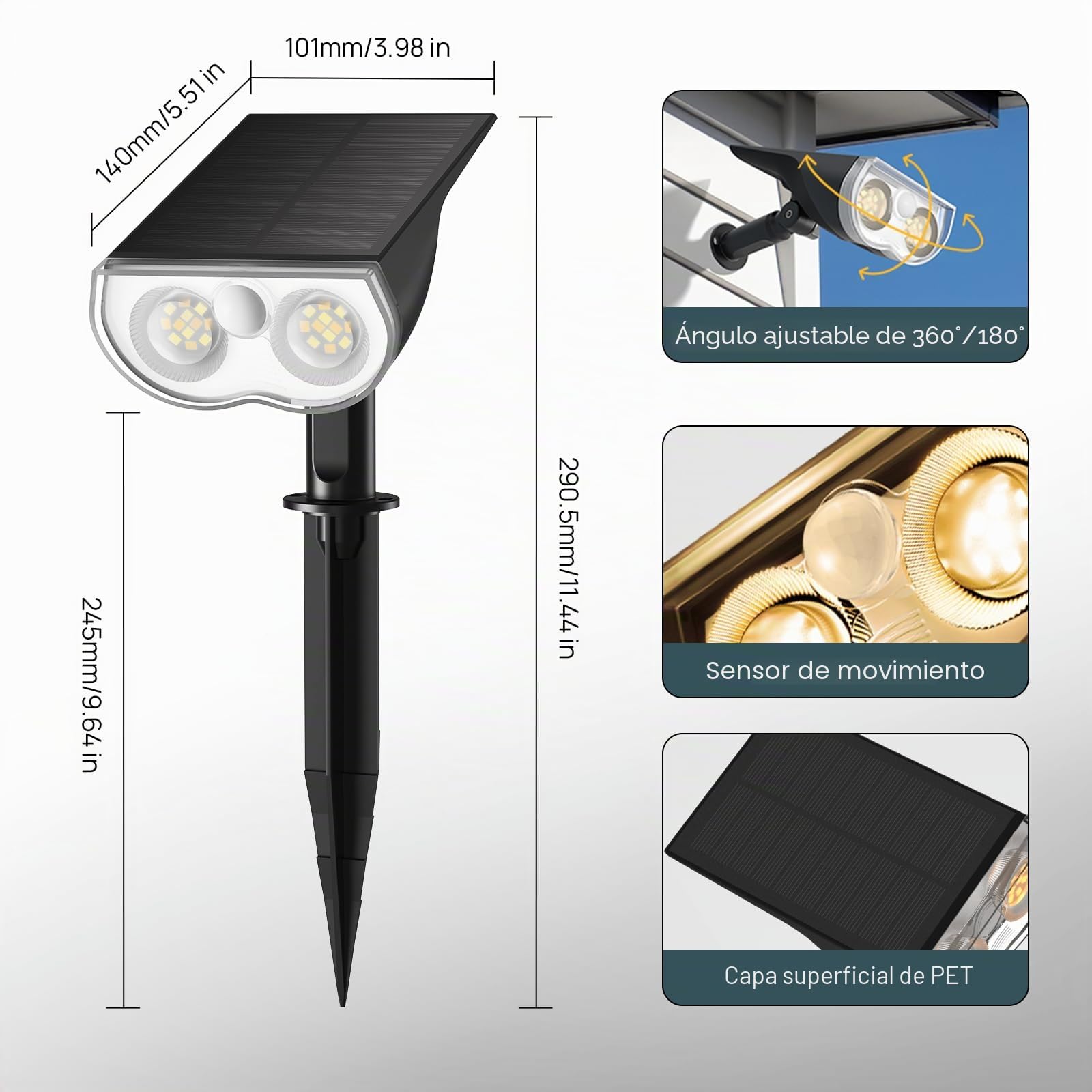 Linkind - Lámpara solar exterior con detector de movimiento, 3000 K, color blanco cálido, 3 modos, 1000 lúmenes, foco de callejón, StarRay IP67 LED