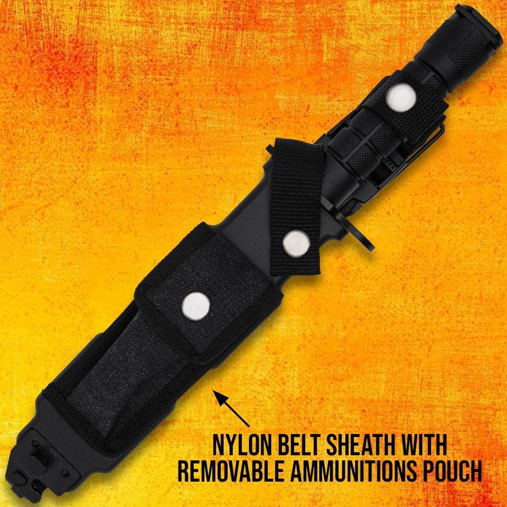 USMC Fixed Blade M9 Knife and Sheath | Officially Licensed, 12" Stainless Steel Blade with Non-Reflective Finish | Sawback Spine | TPU Handle | Includes Nylon Sheath | Overall Length 12"