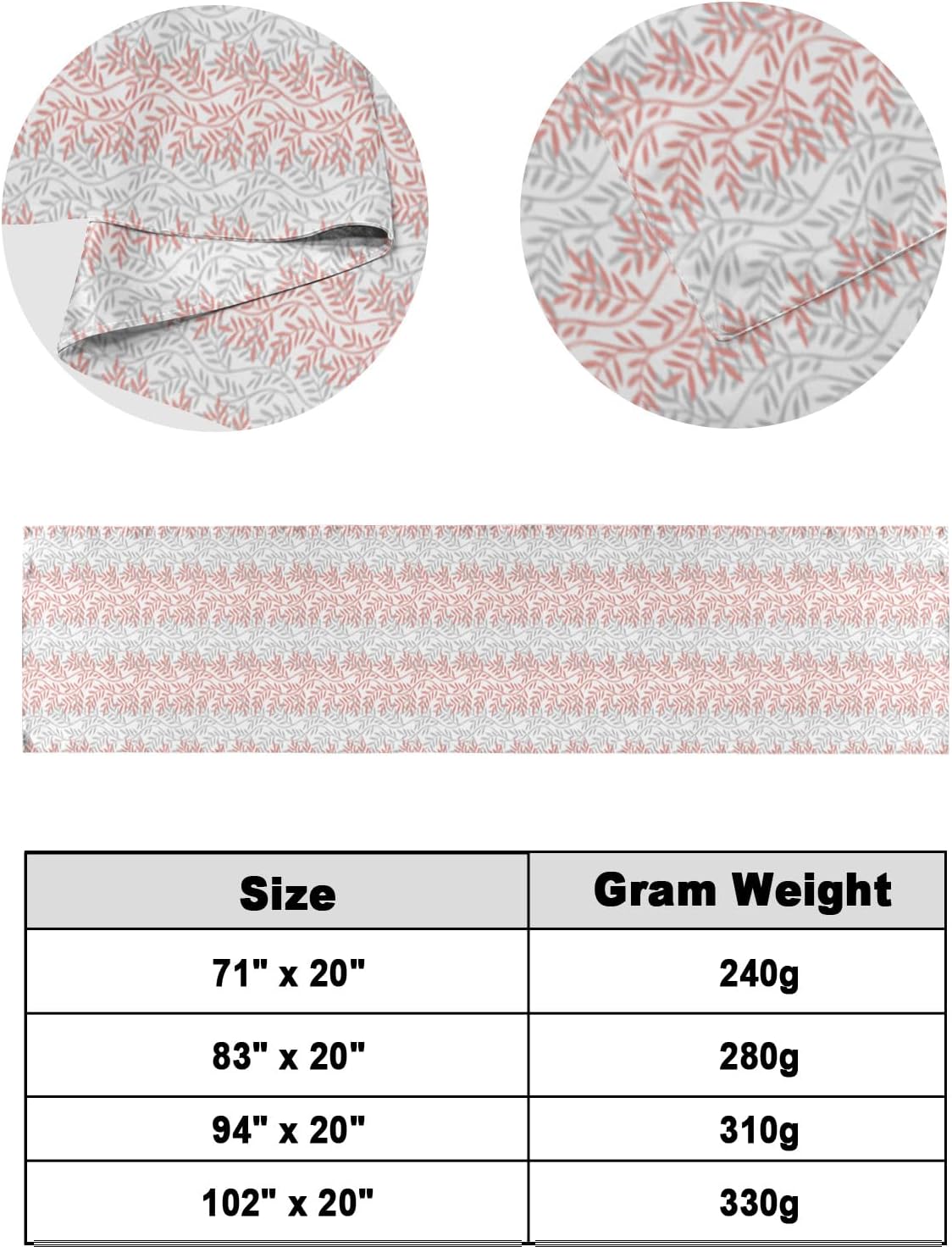 Blush Pink Bed Runner for Full/ Queen Size Bed, Bedspread Protector Slipcover Bed Scarf for Foot Bed Runners & Scarves for Bedroom Hotel Wedding Room 83x20 Inches Farmhouse Country Forest Leaves Grey
