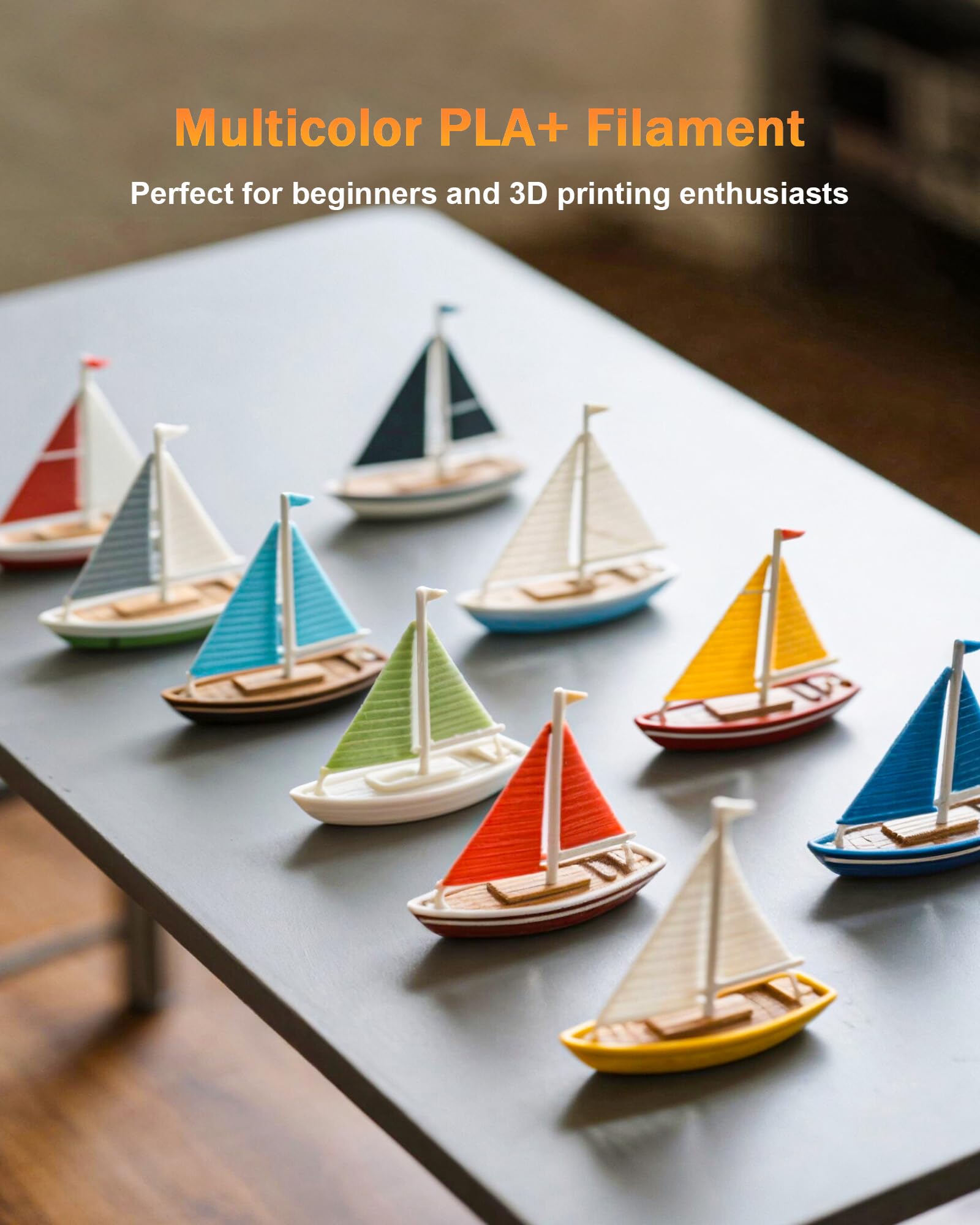 TECBEARS PLA+ Filament 1.75mm 4KG Himmelblau+Schokolade+Gelb+Rot | Verstärkt Zähigkeit PLA Plus 3D Drucker Filament, 0-300mm/s, 4 Spulen, 1kg pro Spule, +/- 0,02 mm