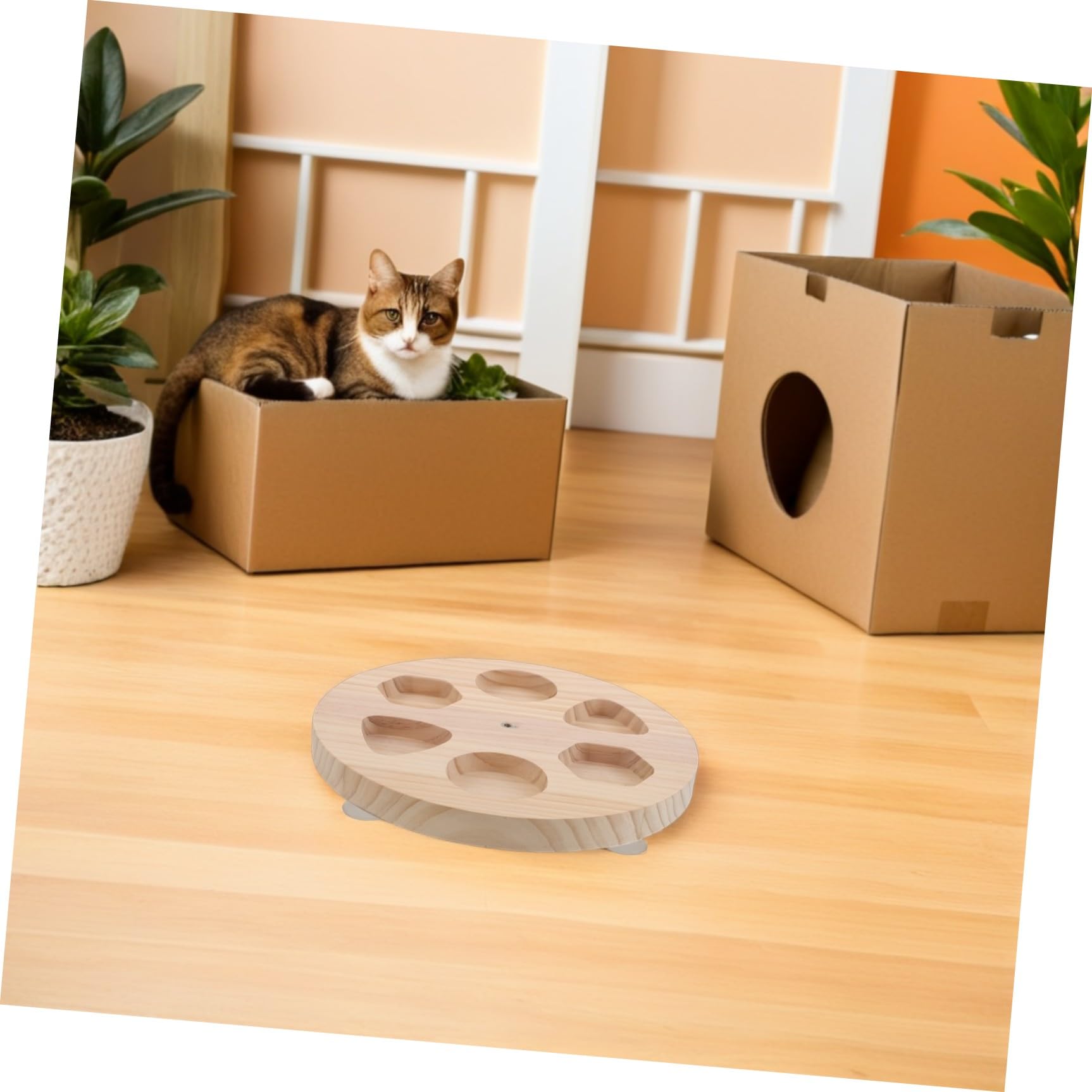 SHINEOFI Holz Krallenschleifer für Hunde 29x29x2,8cm mit Drehbarem Leckerlibox zur Sanften Hundepflege und Krallenpflege im Hundetrimmen und Haustierpflege