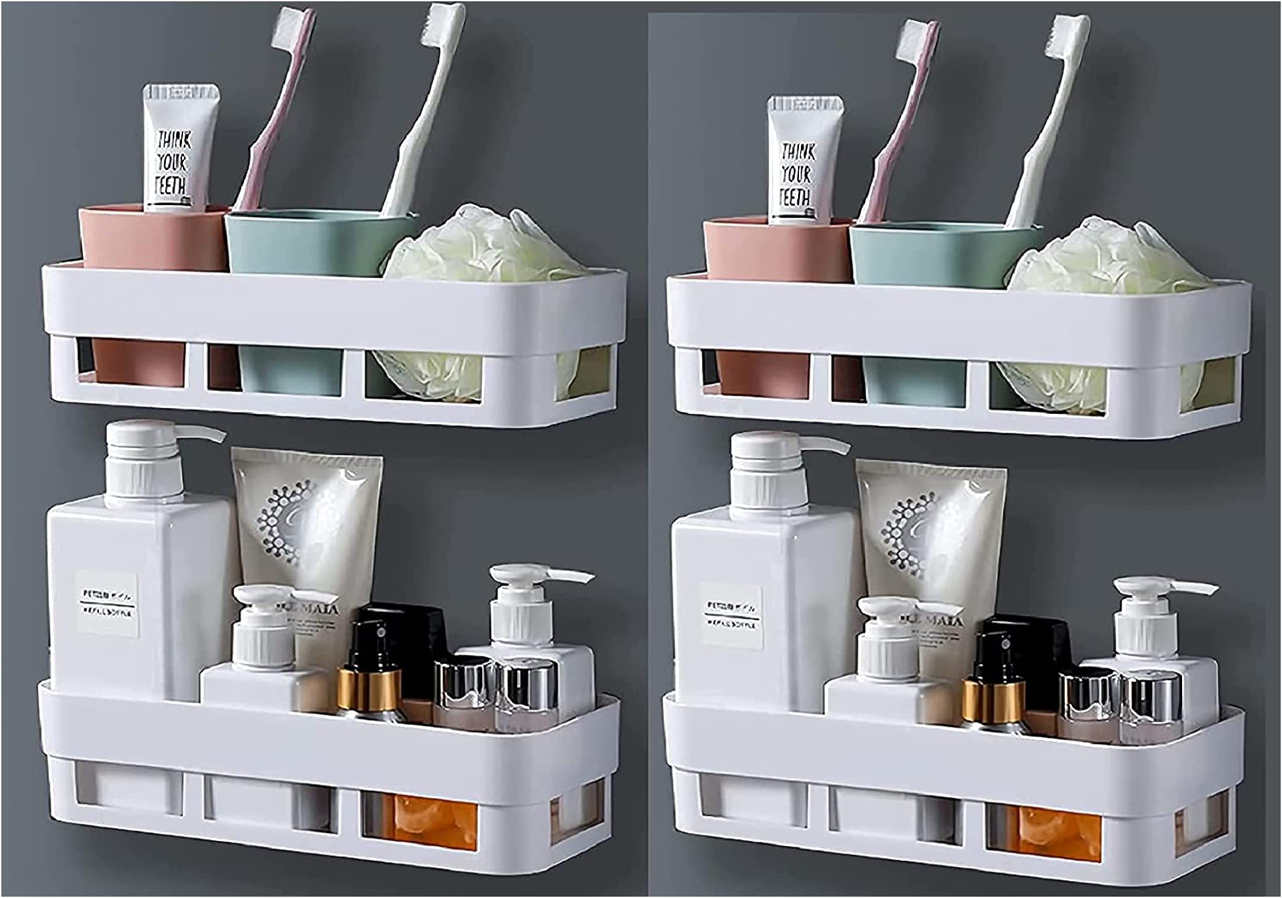 Shynora Multipurpose Bathroom Storage Organizer Wall Mounted Shelf Rack Shower Caddy (No Drilling - Strong Shelf Adhesive) Kitchen Bathroom Accessories Storage Rack (White, Pack of 2, Plastic) (B0BWDR2Q24) Amazon Price History, Amazon Price Tracker