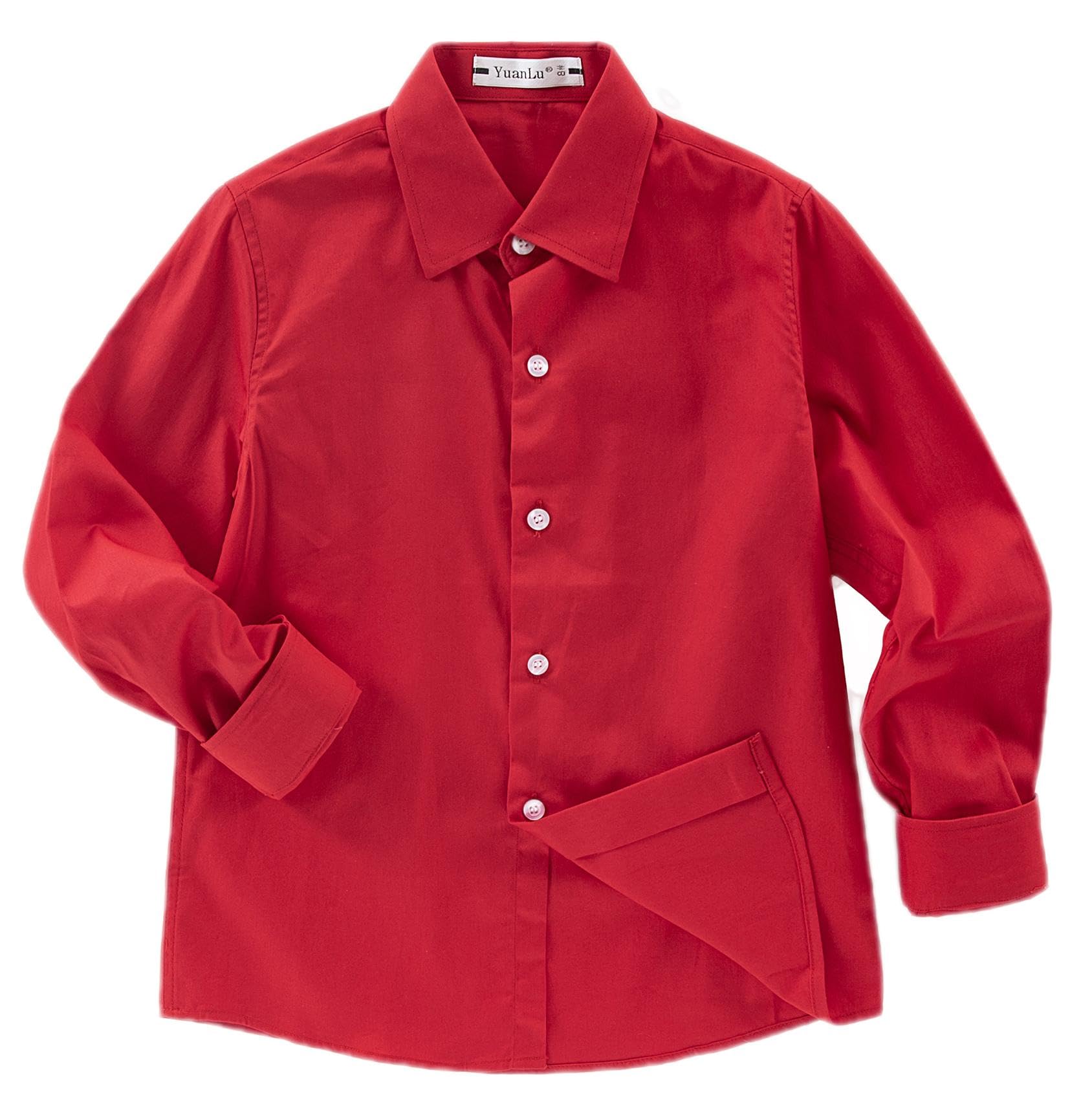 YuanLu Boys Long Sleeve Casual Button Down Shirts Collared Uniform Kids Dress Shirt Button Up Uniform