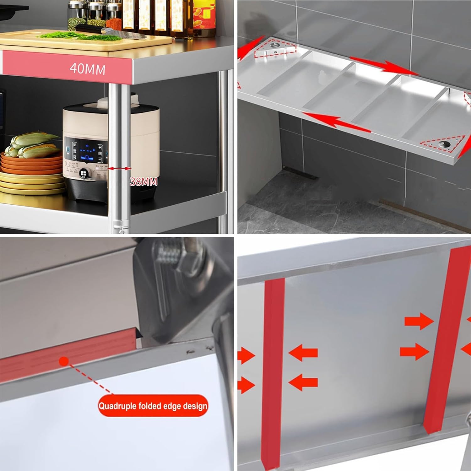 Three Tier Workbench Kitchen Storage Storage Rack Casework Cooker Stand Stainless Steel Workbench Multifunctional Commercial Preparation Table Packing Table