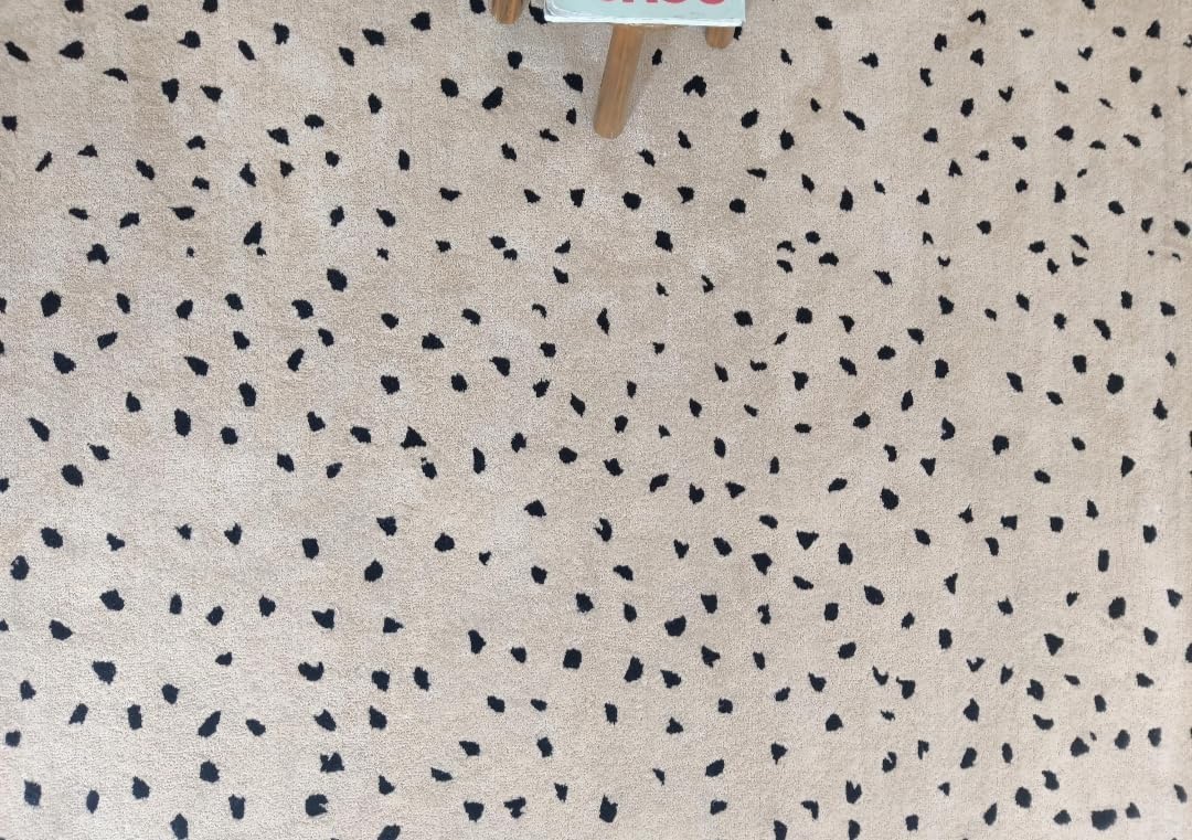 Area Rug with Black Spotted Pattern, Beige Background, Modern Abstract Design, Soft Textured Carpet (8/10 feet)