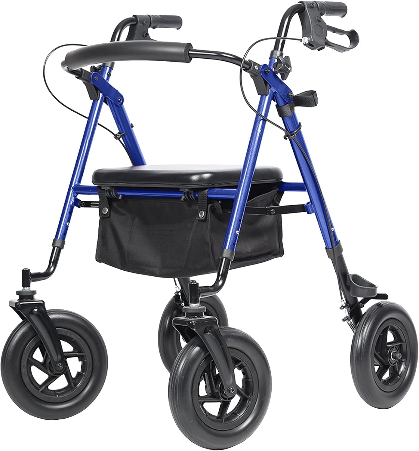 ELENKER All-Terrain Rollator Walker with 10&rdquo; Rubber Wheels, Padded Seat &amp; Backrest, Under-seat Basket for Seniors, Red