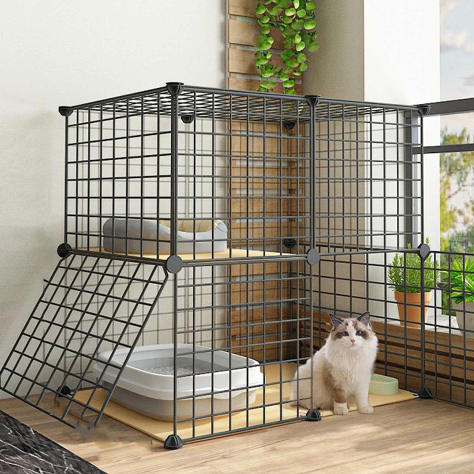 Gabbia per Gatti Fai-da-Te Gabbia per Gatti in Metallo Multistrato per Interni di Grandi Dimensioni Facile da Montare, Adatta per Piccoli Conigli, Gatti, Cuccioli, Gabbie per Cani, Piccoli a