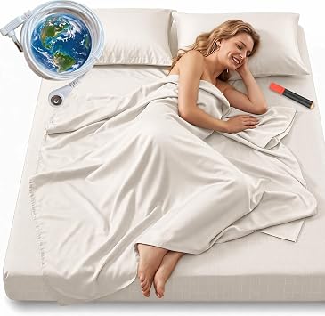 Grounding Sheets Queen Size | 75% Organic Cotton 25% Pure Silver Fiber for Improved Sleep| Earth Connected Durable Sheets | 15 Deep Pocket with Grounding Cord & Test Pen White, 60.5 * 80 * 15inch