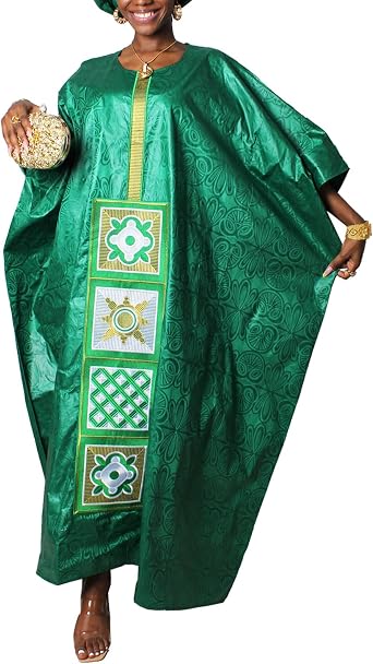 TIDOIRSA African Dresses for Women, Bazin Riche Embroidery Wedding Dress Loose Party Dress with Scarf