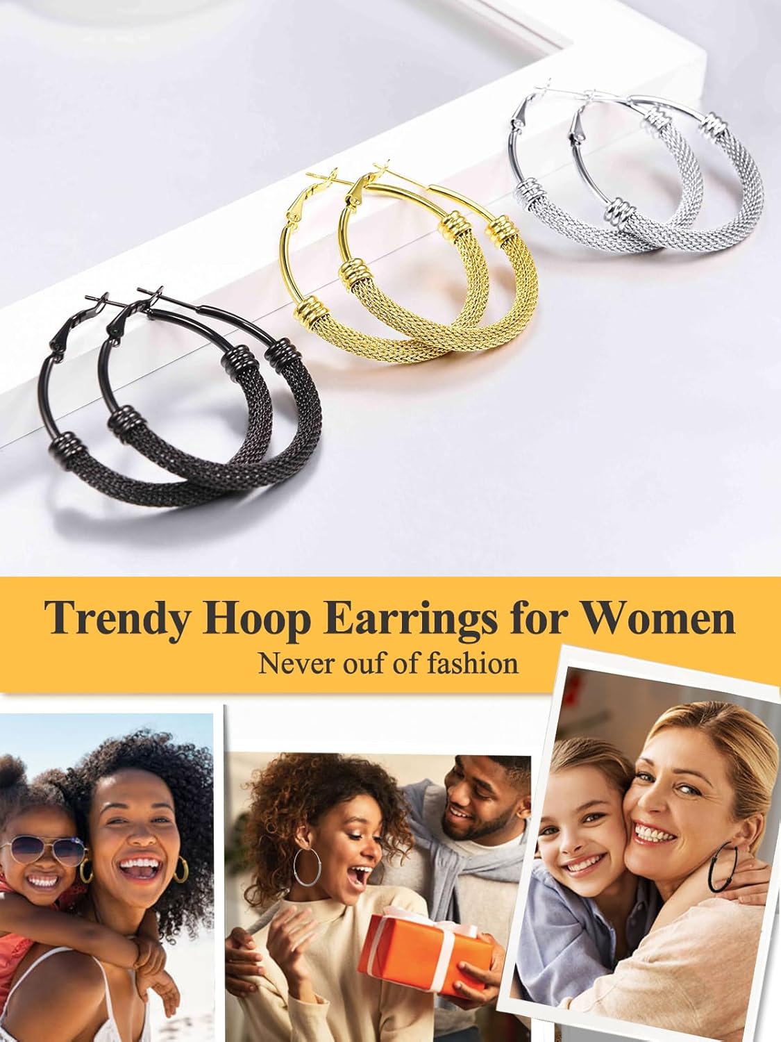 U7 Chunky Hoop Earrings for Women, Thick Gold Plated/Black Stainless Steel Hoops Earrings Statement Jewelry, 30/40/60/80mm - Image 6