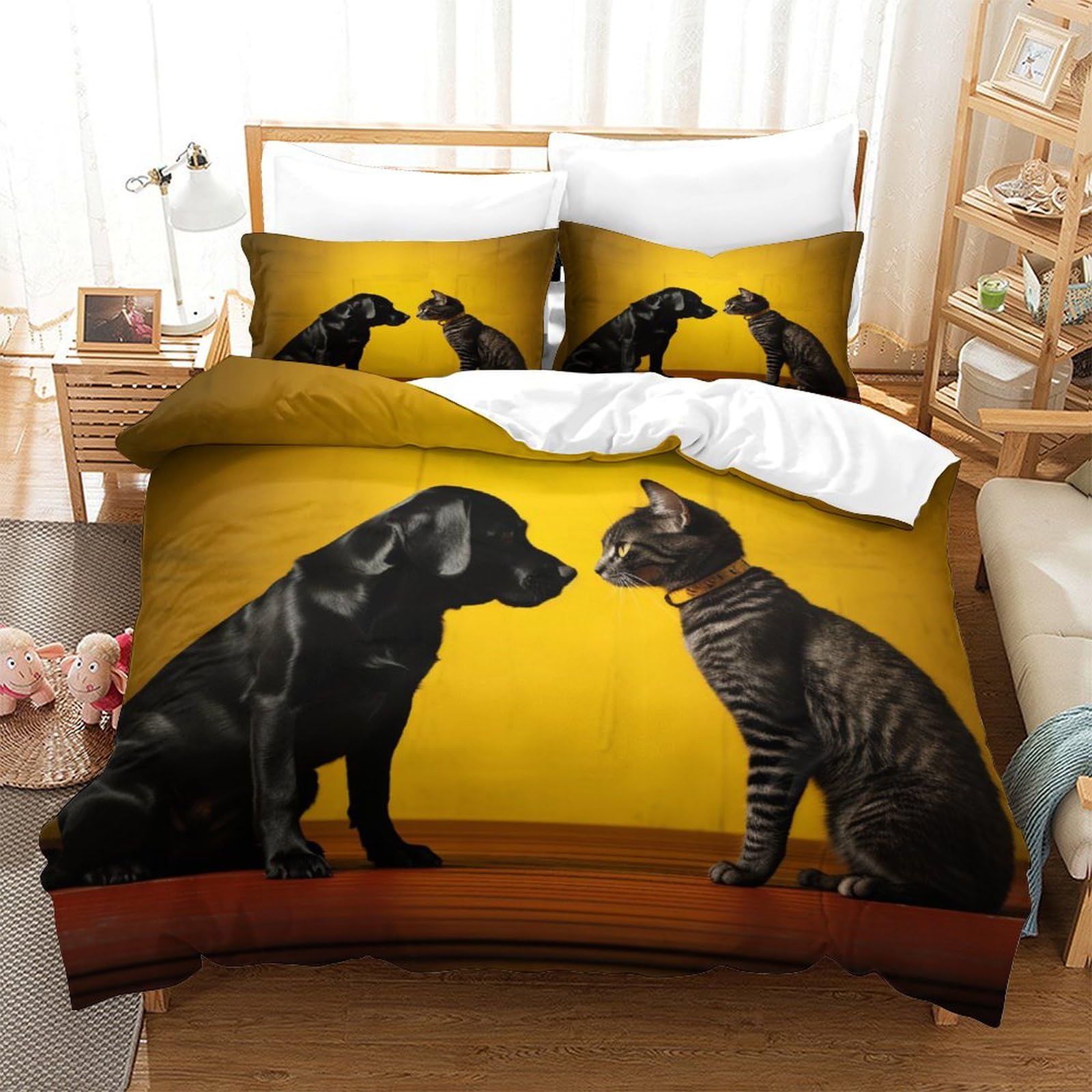 P1S9U7W5Y Cozy Animal 3D Printed Cat Dog Duvet Cover Set 3pcs Microfiber Pet Bedding Set King