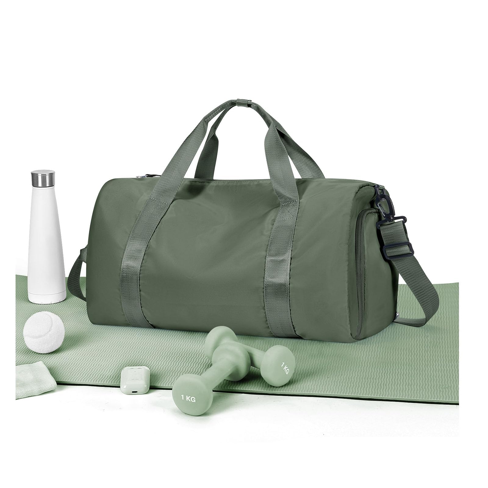HYC00 Gym Bag Womens Mens Small Sports Duffle Bags with Shoes Compartment & Wet Pocket Weekend Travel Duffel Bag for Women Carry on Overnight Bags Lightweight Holdall Hospital for Yoga,Army Green — image 1