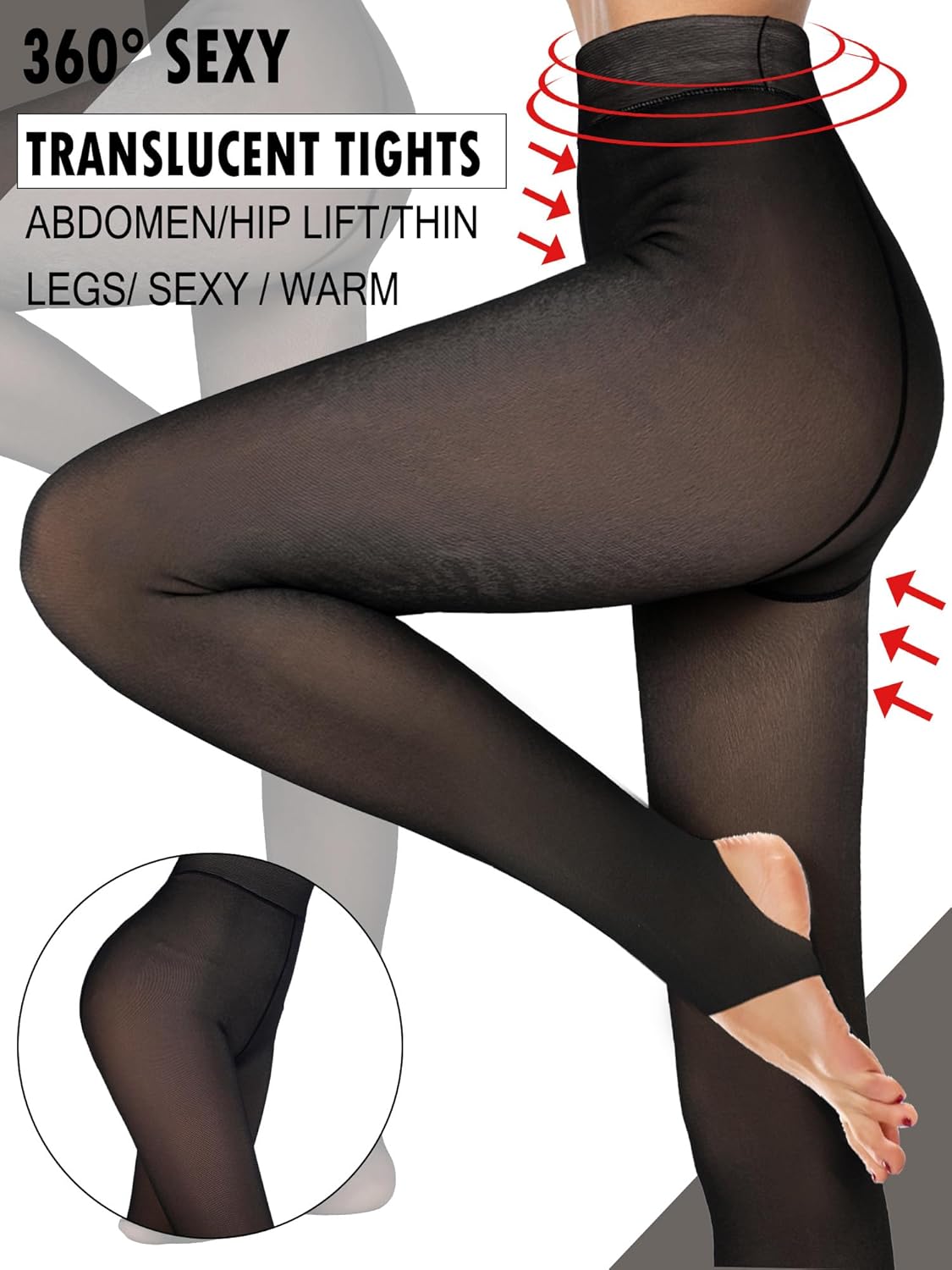 Newcotte 4 Pairs Fleece Lined Tights Women Translucent Pantyhose Leggings Winter Warm Thick High Waisted Winter Tights - Image 3