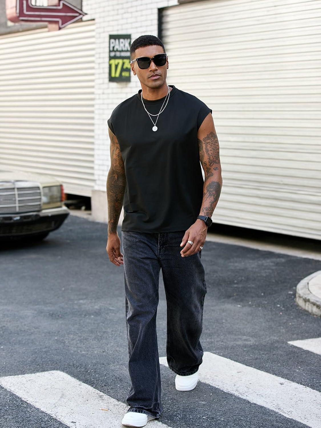 Men's Workout Sleeveless Tank Top Oversized Cut Off Muscle Gym T-Shirts Casual Crew Neck Sleeveless Tops - Image 5