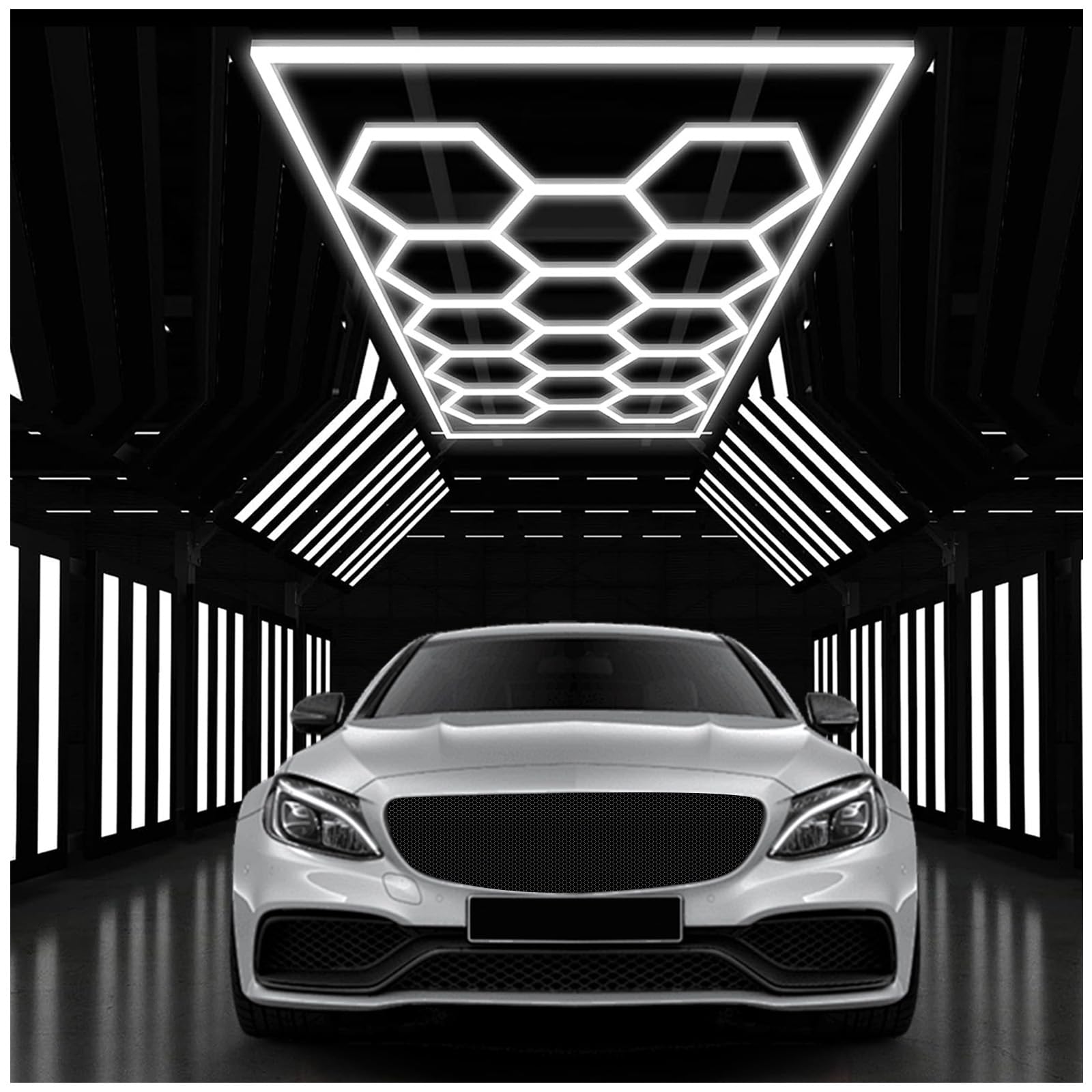 Plafonnier LED hexagonal garage super lumineux 81 tubes - 8